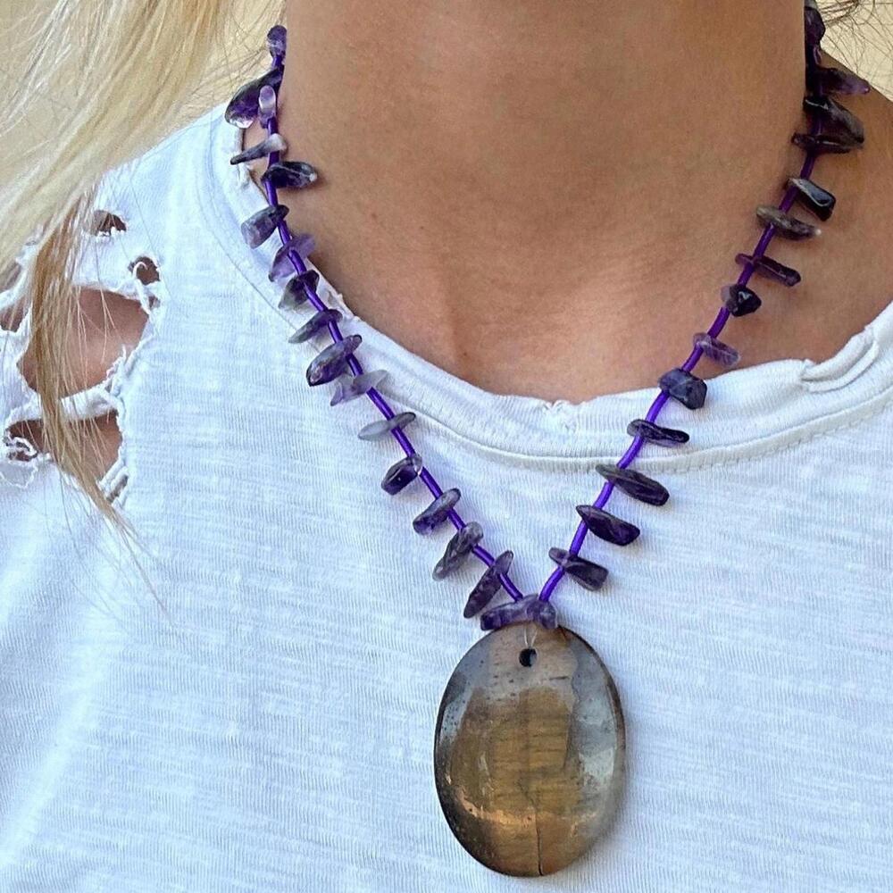 Women's Purple and Brown Pendant Jewellery